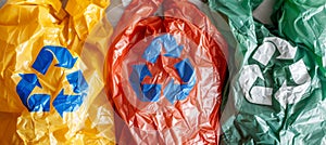 Eco friendly biodegradable plastic bags with universal recycling symbol collection