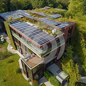 Eco-friendly Building with Living Green Wall and Solar Panels