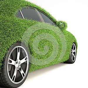 Eco friendly car concept with electric vehicle charging station, EV car isolated on white.