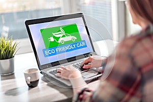 Eco friendly car concept on a laptop screen