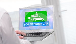 Eco friendly car concept on a laptop screen