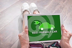 Eco friendly car concept on a tablet