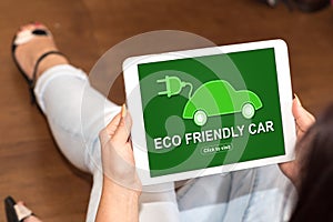 Eco friendly car concept on a tablet