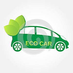 Eco-friendly car. Green car with leafs. Ecology concept. Vector illustration.