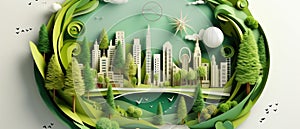 Eco Friendly City Concept in a Beautiful Paper Cut Style Design
