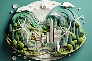 Eco Friendly City Concept in a Beautiful Paper Cut Style Design
