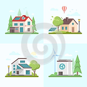 Eco-friendly complex - set of modern flat design style vector illustrations