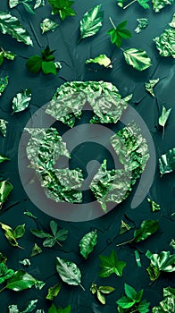 Eco Friendly Concept with Green Leaves Shaped as Recycle Symbol on Dark Background for Environmental Awareness Campaigns