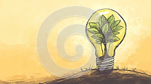 Eco-Friendly Concept of Growth in Light Bulb on Yellow Background