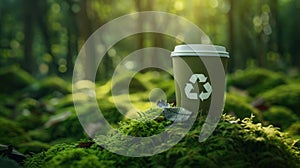 The eco-friendly cup in forest. AI generated