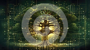Eco-Friendly Cyborg Tree on Computerized Background