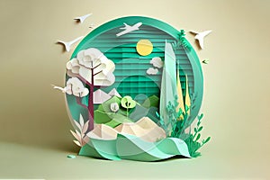 Eco friendly ecology concept. Earth day papercut concept. 3D paper cut style Background
