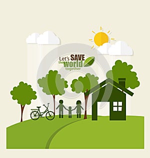 ECO FRIENDLY. Ecology concept with Green Eco Earth and Trees. Vector illustration.