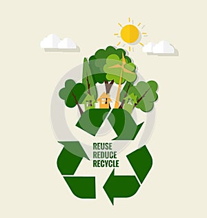 ECO FRIENDLY. Ecology concept with Recycle symbol and tree. Vector illustration.