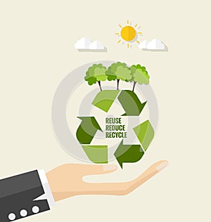 ECO FRIENDLY. Ecology concept with Recycle symbol and tree. Vector illustration.