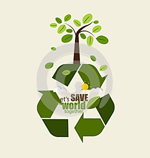 ECO FRIENDLY. Ecology concept with Recycle symbol and tree. Vector illustration.