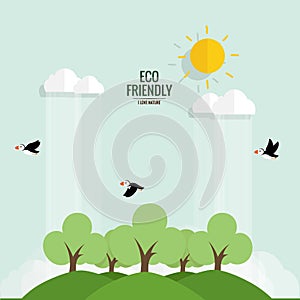 ECO FRIENDLY. Ecology concept with tree background. Vector illustration photo