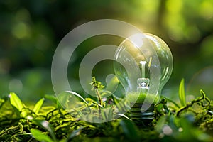 Eco-friendly energy concept with light bulb in nature