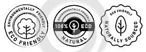Eco friendly ethically sourced natural label and stamp in black white transparent format tree icon