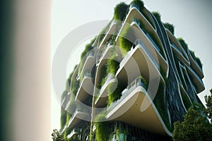 Eco-friendly green building with vertical garden design for sustainability