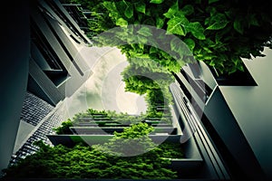 Eco-friendly green building with vertical garden design for sustainability