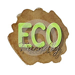 ECO friendly Green sign lettering icon on watercolor background. Hand drawn Ecological design. Recycled eco zero waste