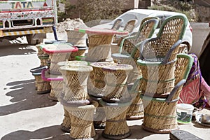 Eco-friendly Handicraft Multipurpose Cane Bar Stool Ethnic Mudda Chair. Handmade Traditional Modern Unbreakable Canewood Cafeteria