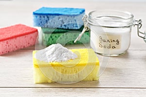 Eco friendly home care detergent with baking soda and lemon.eco friendly concept