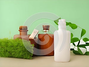 Eco-friendly home cleaning and laundry products. Ecological bottles for liquids. AI Generated