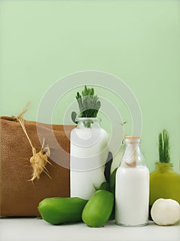 Eco-friendly home cleaning and laundry products. Ecological bottles for liquids. AI Generated