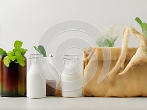 Eco-friendly home cleaning and laundry products. Ecological bottles for liquids. AI Generated
