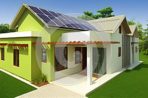 eco-friendly home energy efficient houses solar panels rainwater harvesting green building material generative ai