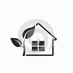 Eco friendly home line icon. environment and eco building symbol. house and abstract tree