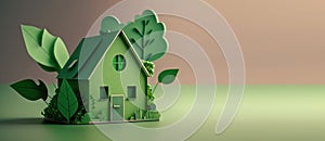 Eco friendly house with copy space and green environmental background. Generative Ai