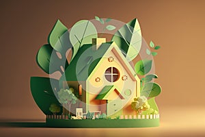 Eco friendly house with green environmental background. Generative Ai