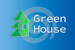 Eco-friendly house logo on a blue background, simple vector illustration. with the text green house