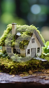 Eco Friendly House - Paper Home On Moss In Garden