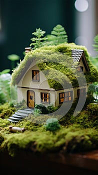 Eco Friendly House - Paper Home On Moss In Garden