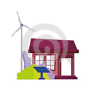 Eco friendly house solar panel windmill energy sustainable tree isolated icon