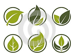 eco friendly icon set. leaf in a circle. natural, bio and organic symbols. isolated vector images