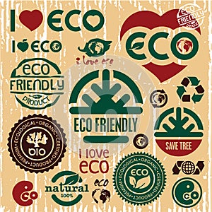 Eco friendly icons set. I love eco. Go green.