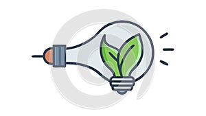 Eco-Friendly Idea: Lightbulb with Green Leaf, vector design Generative AI