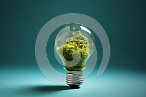 Eco-friendly innovation shines as an organic light bulb encased in lush moss brings nature and sustainability to life