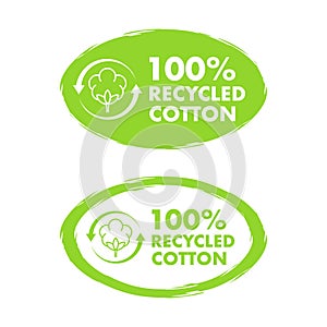 Eco-friendly labels for 100 recycled cotton, vector illustration for sustainable textile and environmental conservation