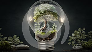 Eco-friendly Light Bulbs, Green Energy Investment, Plant Growth, Money and Tree in Light Bulb, Plants and Trees, Sustainability