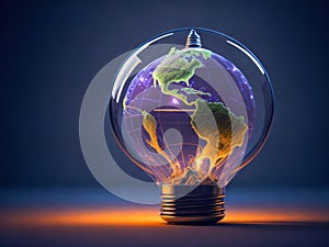 Eco friendly lightbulb in shape of planet earth, concept of Renewable Energy and Sustainable Living. concept business energy in