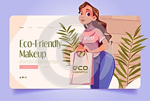 Eco-friendly makeup banner with girl seller