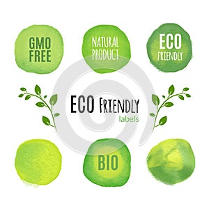 Eco friendly natural product watercolor labels. Organic fresh food product concept