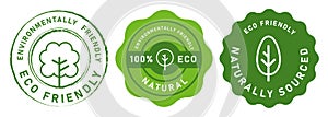 Eco friendly naturally sourced 100 percent eco environmentally friendly stamp symbol seal tree icon green sticker