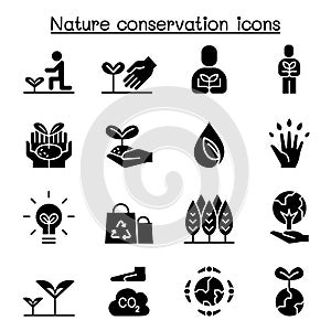 Eco friendly, nature conservation, environmentalist icon set